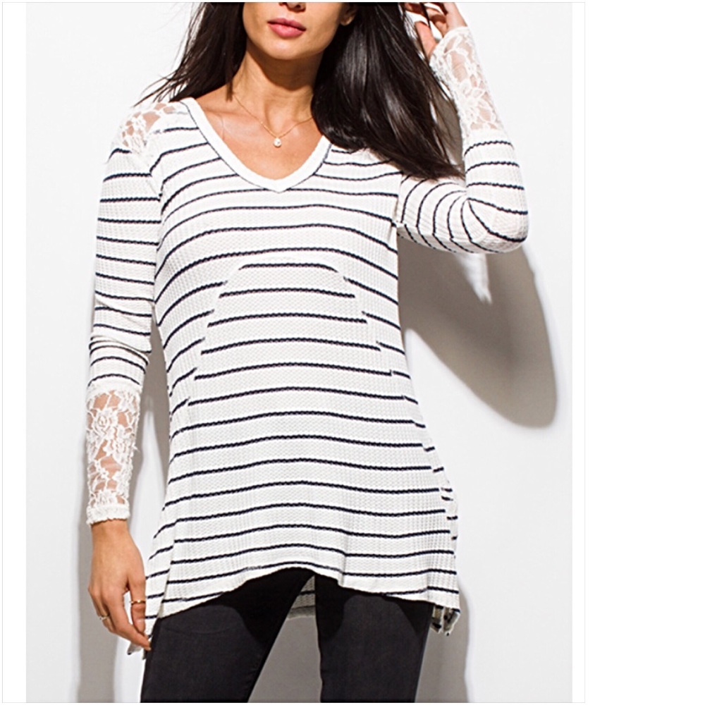 Chic Striped Lace Stretchy Tunic Top SM - Picture 5 of 8